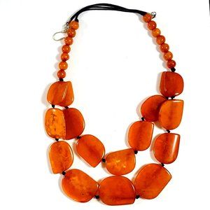 BOHO AMBER LUCITE NECKLACE Black Cord 2 STRAND Adjustable Length 1980s-90s Resin